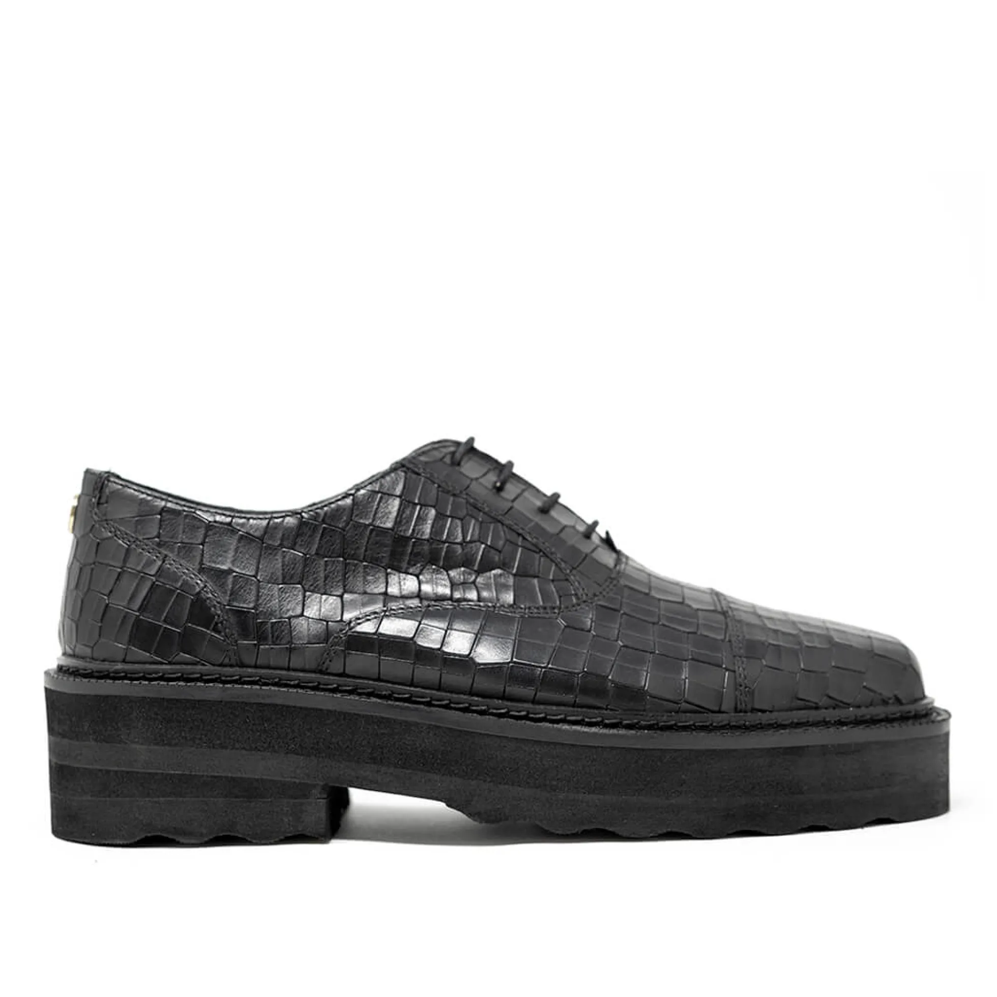 Walk London Cali Embossed Oxford Toe Cap Shoe Black New