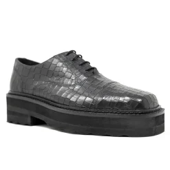 Walk London Cali Embossed Oxford Toe Cap Shoe Black New