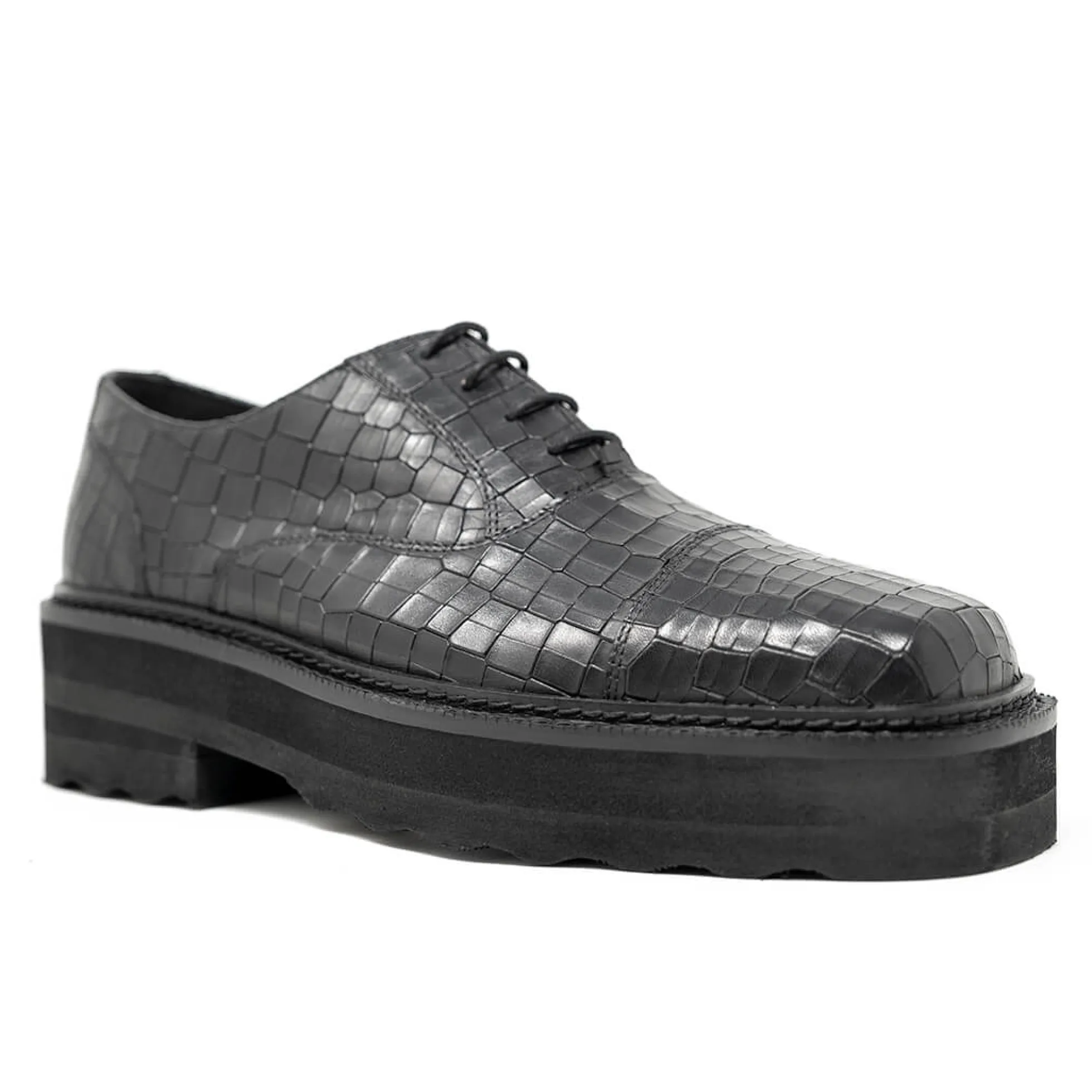 Walk London Cali Embossed Oxford Toe Cap Shoe Black New