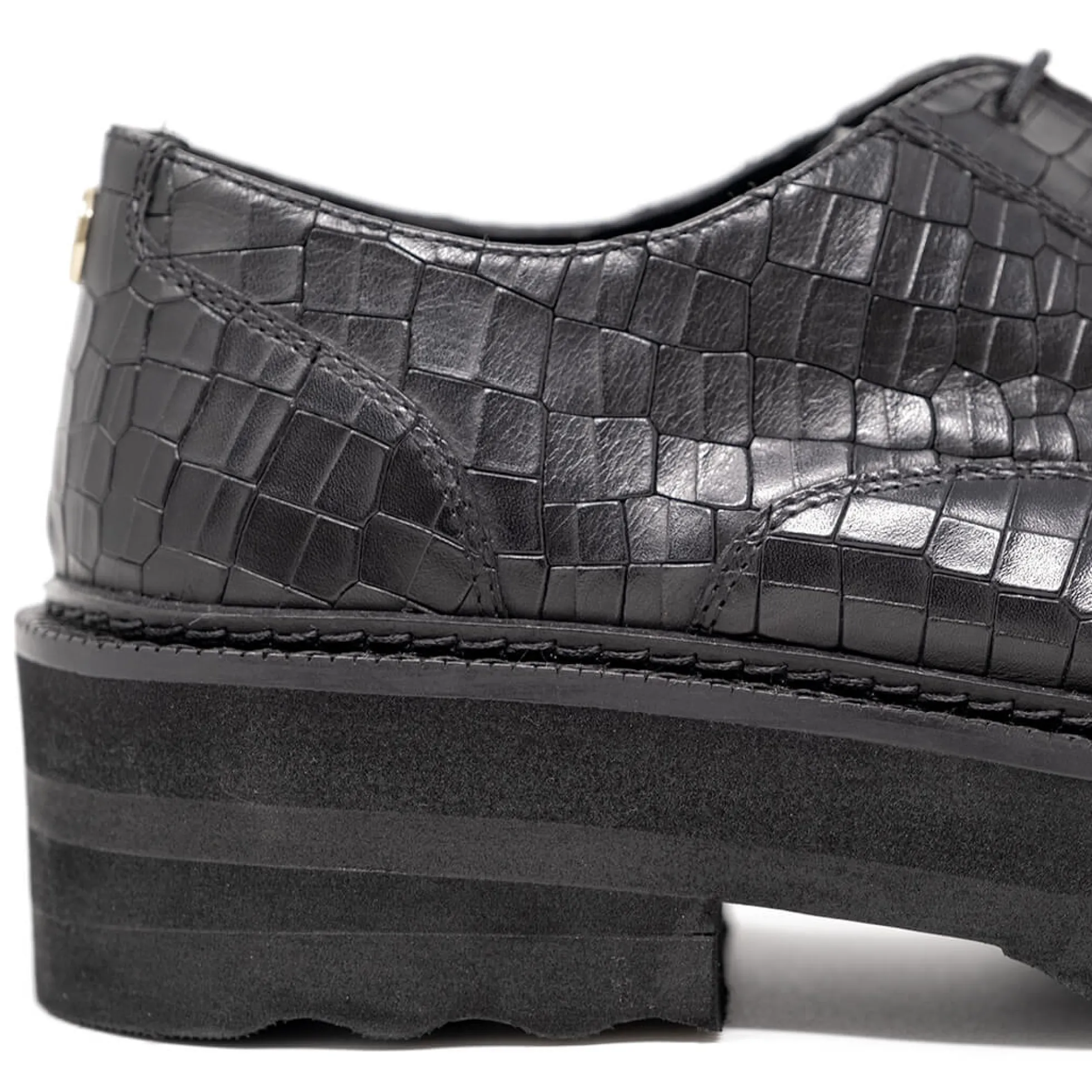 Walk London Cali Embossed Oxford Toe Cap Shoe Black New