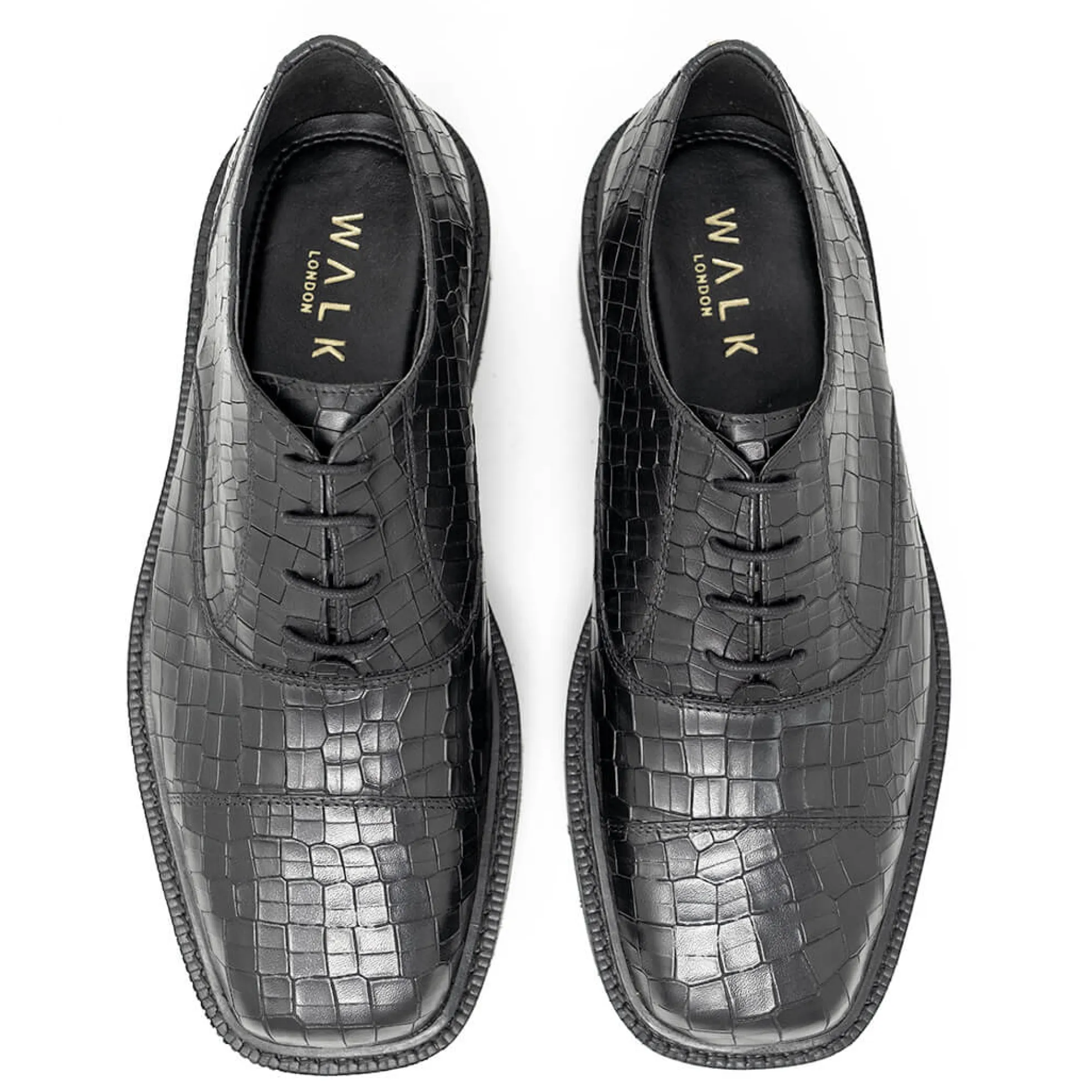 Walk London Cali Embossed Oxford Toe Cap Shoe Black New