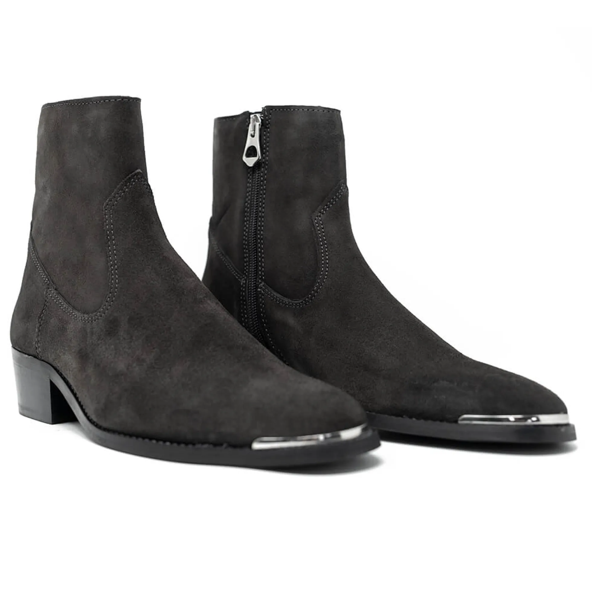 Walk London Hoxton Hex Cuban Heel Zip Up Boot Grey Suede Outlet