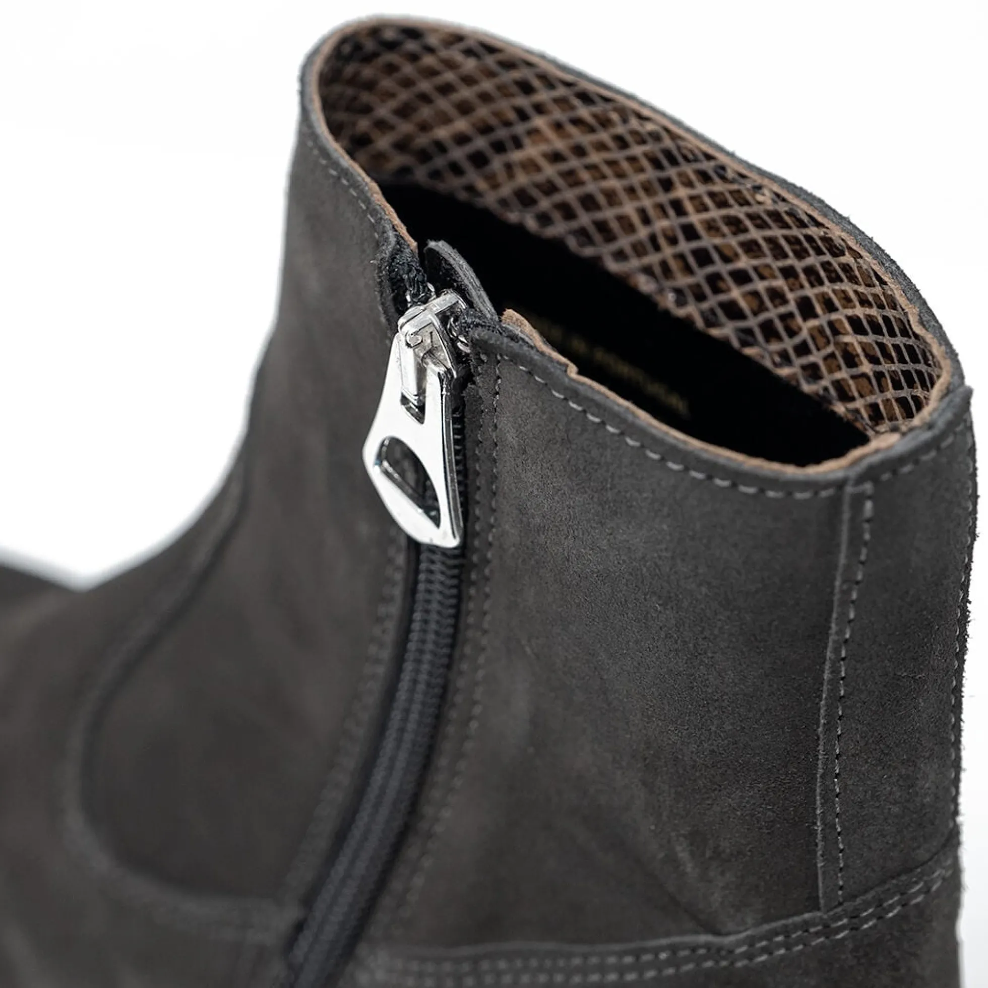 Walk London Hoxton Hex Cuban Heel Zip Up Boot Grey Suede Outlet
