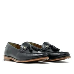 Walk London Riva Tassel Loafer Black Leather Flash Sale