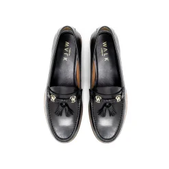Walk London Riva Tassel Loafer Black Leather Flash Sale