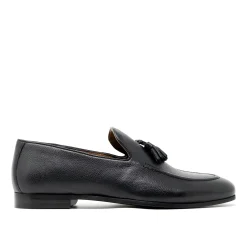 Walk London Terry Tassel Loafer Black Grain Leather New