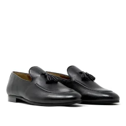 Walk London Terry Tassel Loafer Black Grain Leather New