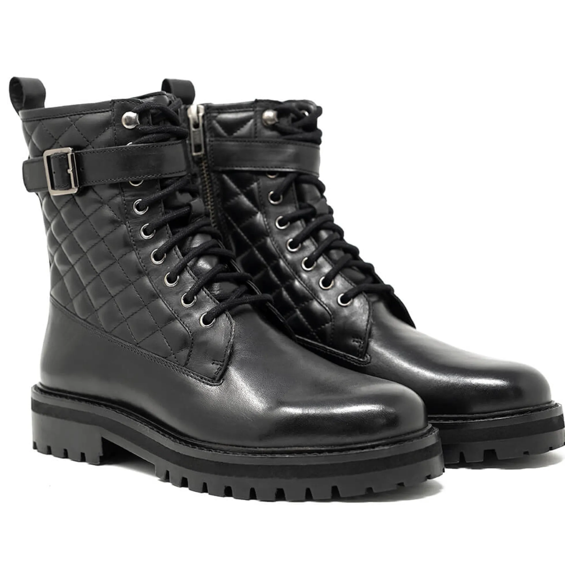 Walk London Vera Quilted Combat Boot Black Shop